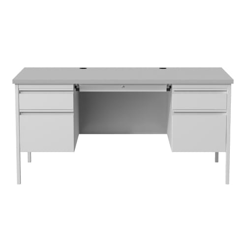 Hirsh Double Pedestal Office Desk with Center Drawer, 30" D x 60" W, Light Gray / Gray